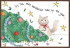 Chocolade kerstkaart grappig Kat met omgevallen kerstboom